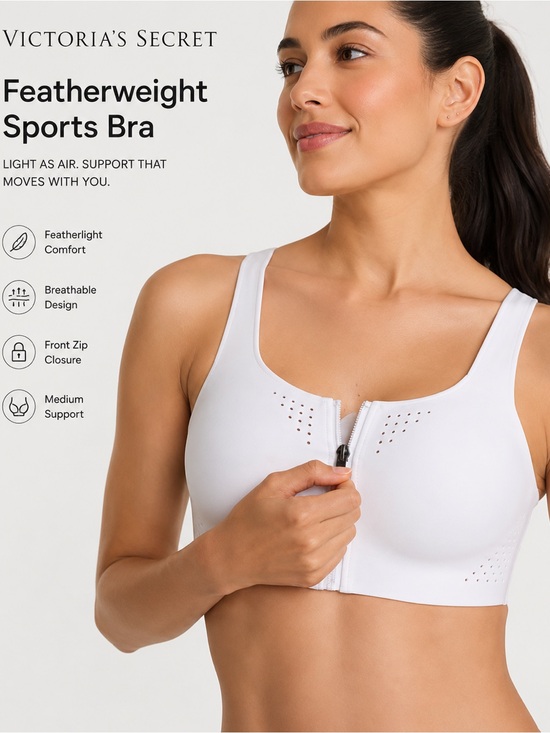 Victoria's Secret Other - Victoria's Secret Featherweight Front-Zip Sports Bra - White